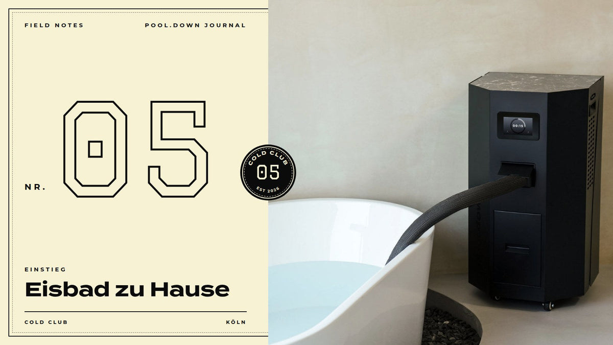 Field Notes Nr. 05: Eisbad zu Hause. pool.down Tower neben einer freistehenden Badewanne